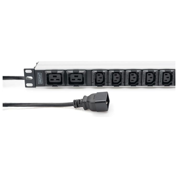 Digitus DN-95427 Presa Multipla Rack 19'' 1U 10 Prese 8x C13 2x C19 Ingresso C20 16A 230V Alluminio