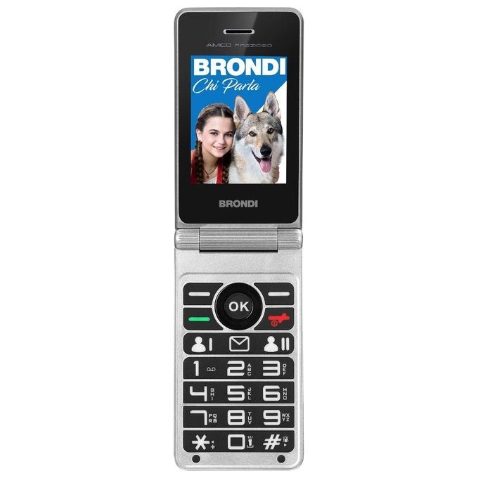 Brondi AMICO PREZIOSO Telefono Cellulare a Conchiglia Dual SIM 2G Display 1.77'' Tasto SOS Fotocamera 1.3 MP colore Nero Metallico