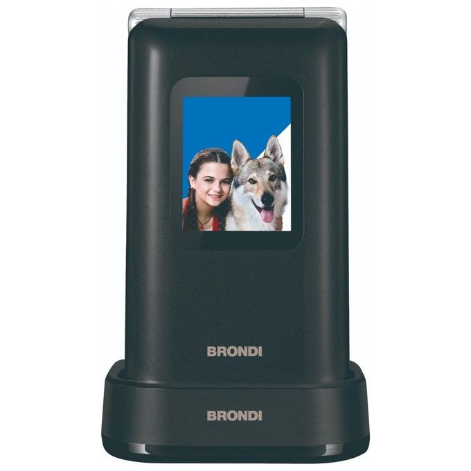 Brondi AMICO PREZIOSO Telefono Cellulare a Conchiglia Dual SIM 2G Display 1.77'' Tasto SOS Fotocamera 1.3 MP colore Nero Metallico