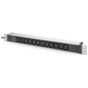 Digitus DN-95426 Presa Multipla con Profilo in Alluminio 12 Prese C13 1U 19'' 2 m Tipo F 230 V 16 A colore Nero