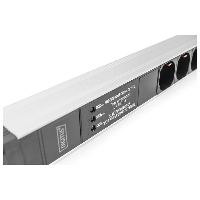 Digitus DN-95412-IT Presa Multipla 7 Prese Tipo L Montaggio Rack 0U con Protezione Sovratensione Filtro di Rete 2 m colore Nero