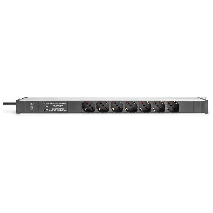 Digitus DN-95412-IT Presa Multipla 7 Prese Tipo L Montaggio Rack 0U con Protezione Sovratensione Filtro di Rete 2 m colore Nero