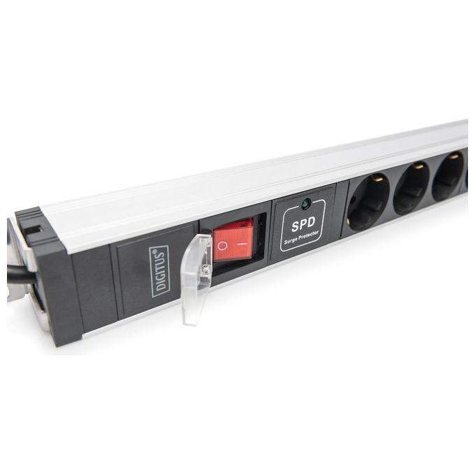 Digitus DN-95435 Multipresa PDU Rack 12 Prese Schuko 230V 16A 3600W Protezione Sovratensione Interruttore Cavo 2m colore Alluminio