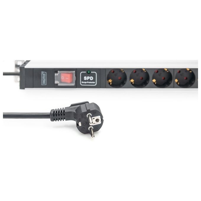 Digitus DN-95435 Multipresa PDU Rack 12 Prese Schuko 230V 16A 3600W Protezione Sovratensione Interruttore Cavo 2m colore Alluminio