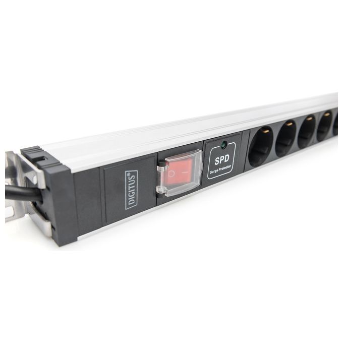 Digitus DN-95435 Multipresa PDU Rack 12 Prese Schuko 230V 16A 3600W Protezione Sovratensione Interruttore Cavo 2m colore Alluminio