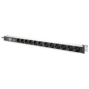 Digitus DN-95435 Multipresa PDU Rack 12 Prese Schuko 230V 16A 3600W Protezione Sovratensione Interruttore Cavo 2m colore Alluminio