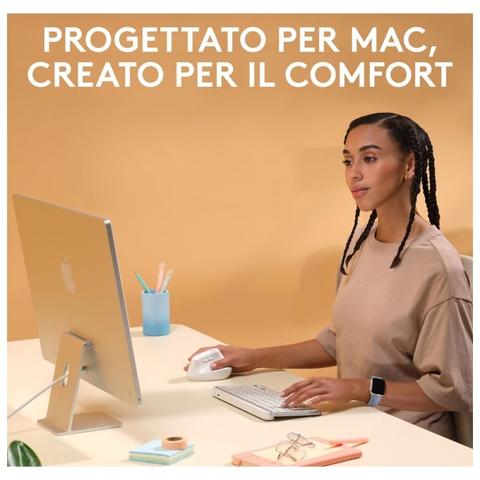 Logitech 910-006477 Lift for Mac Mouse Ergonomico Verticale Wireless Bluetooth 4000 DPI SmartWheel colore Bianco
