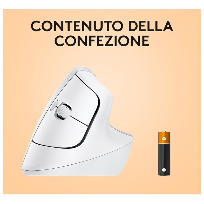 Logitech 910-006477 Lift for Mac Mouse Ergonomico Verticale Wireless Bluetooth 4000 DPI SmartWheel colore Bianco