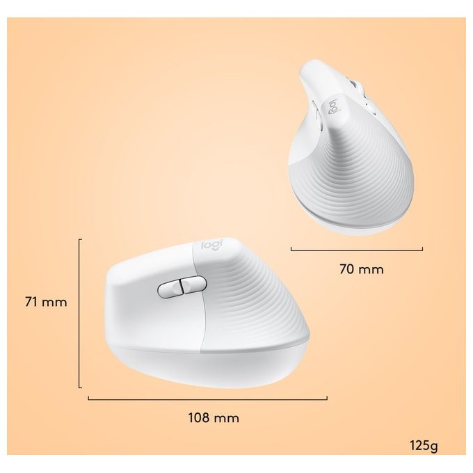 Logitech 910-006477 Lift for Mac Mouse Ergonomico Verticale Wireless Bluetooth 4000 DPI SmartWheel colore Bianco