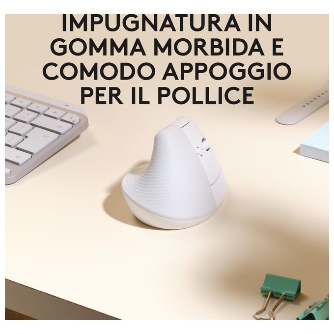 Logitech 910-006477 Lift for Mac Mouse Ergonomico Verticale Wireless Bluetooth 4000 DPI SmartWheel colore Bianco