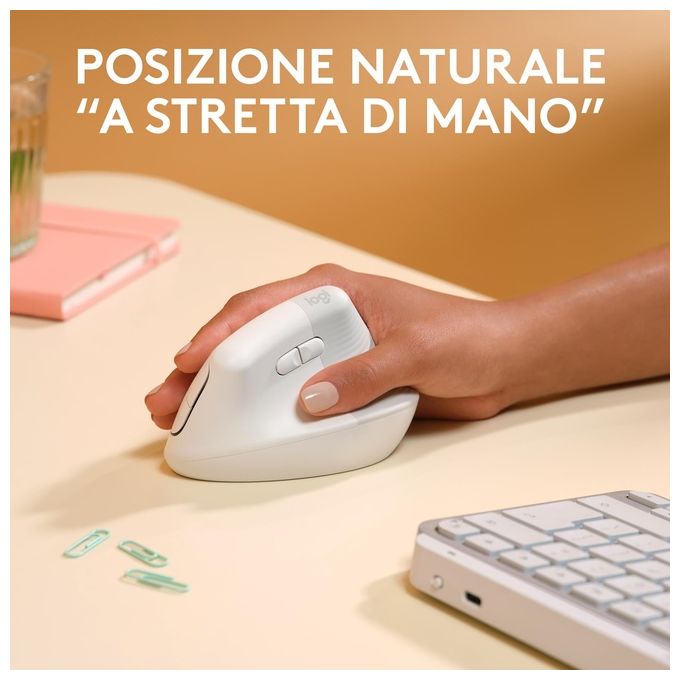 Logitech 910-006477 Lift for Mac Mouse Ergonomico Verticale Wireless Bluetooth 4000 DPI SmartWheel colore Bianco