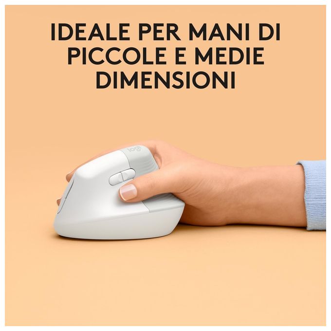 Logitech 910-006477 Lift for Mac Mouse Ergonomico Verticale Wireless Bluetooth 4000 DPI SmartWheel colore Bianco