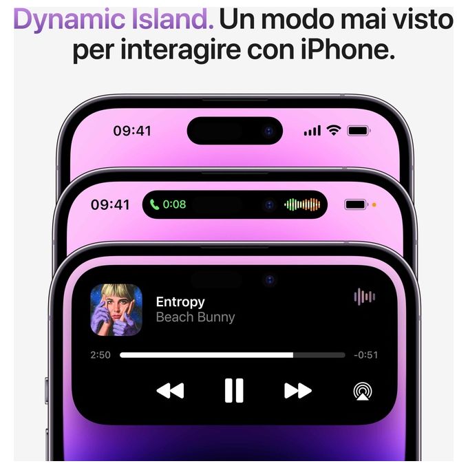 Apple MPXV3QL-A iPhone 14 Pro Smartphone 5G 6.1'' 128GB Chip A16 Tripla Fotocamera 48MP Dynamic Island colore Nero