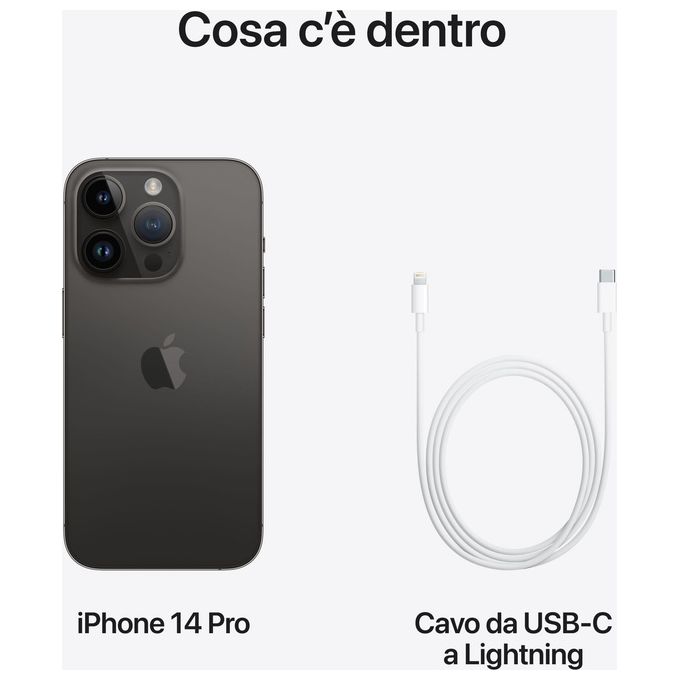 Apple MPXV3QL-A iPhone 14 Pro Smartphone 5G 6.1'' 128GB Chip A16 Tripla Fotocamera 48MP Dynamic Island colore Nero
