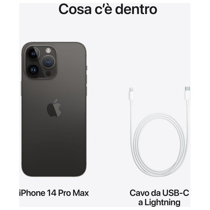 Apple MQ9U3QL-A iPhone 14 Pro Max Smartphone 6,7'' 256 GB 48MP 5G Chip A16 Bionic colore Nero
