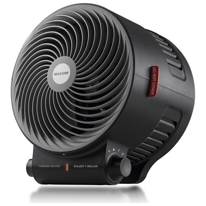 Macom Tornado Heater (mod. 938) - Termoventilatore da tavolo, potenza 2.000 W, 2 livelli di calore, termostato regolabile, funzione ventilazione, Nero