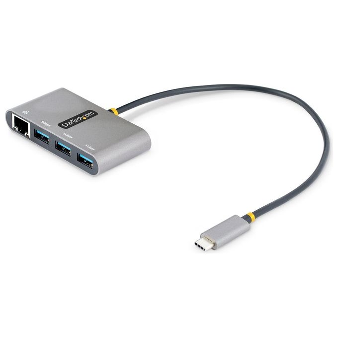 StarTech HB30C3A1GEA2 Hub USB-C 3 Porte USB-A Ethernet Gigabit GbE 5Gbps Cavo 30cm Bus Powered colore Grigio
