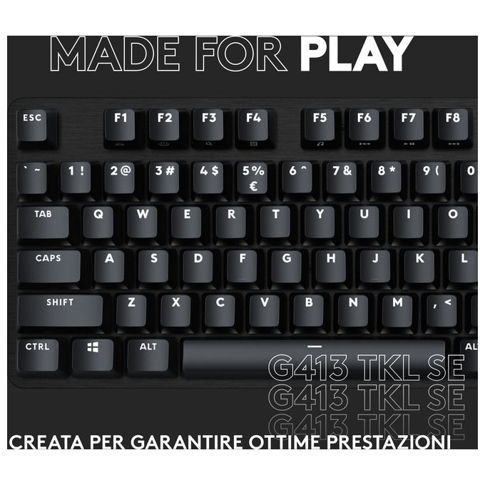 Logitech G 920-010808 G413 TKL SE Tastiera Gaming Meccanica Switch Tattili PBT Alluminio LED Bianco Anti-Ghosting 6-Tasti USB 1,8 m colore Nero
