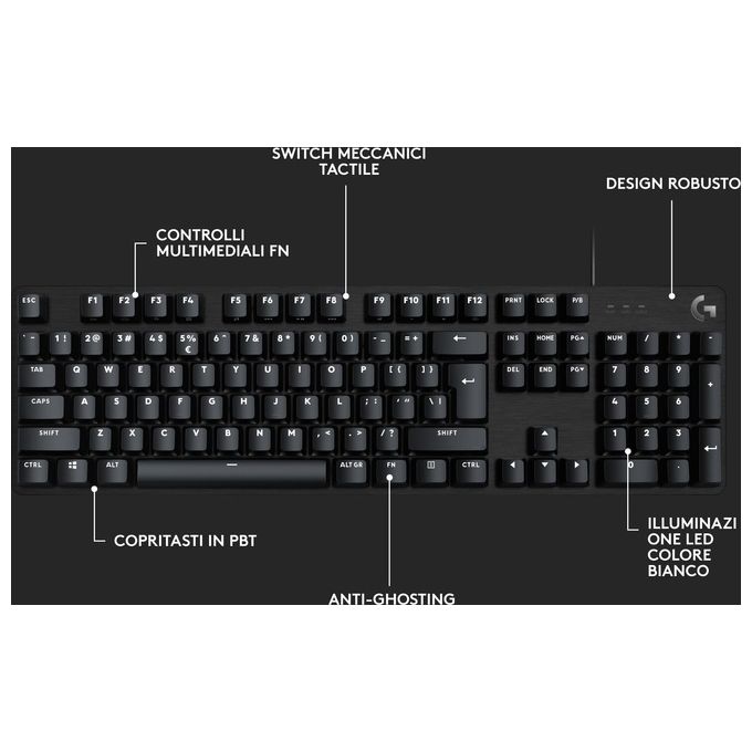 Logitech G 920-010805 G413 SE Tastiera Meccanica Gaming Full Size Switch Tattili Retroilluminazione LED Bianca Anti-Ghosting Telaio Alluminio colore Nero