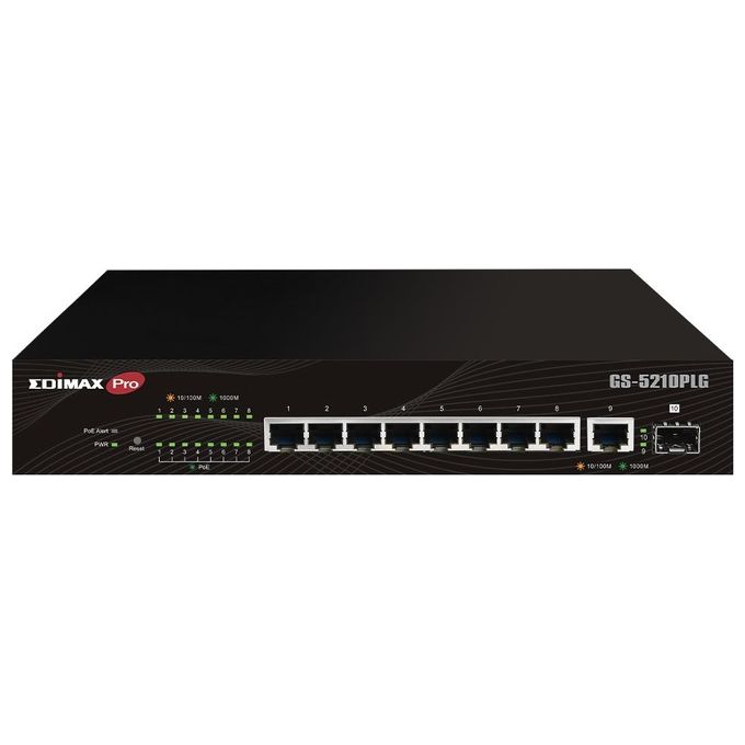 Edimax GS-5210PLG Switch Gestito Gigabit Ethernet 10 Porte con PoE 8 Porte PoE 100 W Budget Totale SFP Porta Uplink Rack Mountabile colore Nero