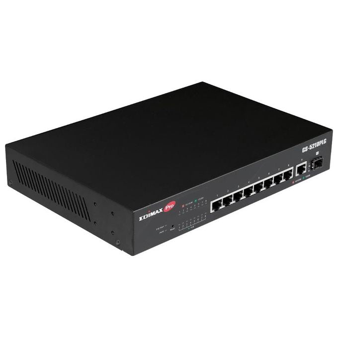 Edimax GS-5210PLG Switch Gestito Gigabit Ethernet 10 Porte con PoE 8 Porte PoE 100 W Budget Totale SFP Porta Uplink Rack Mountabile colore Nero