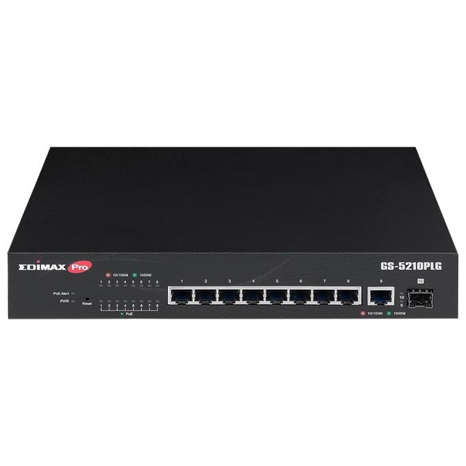 Edimax GS-5210PLG Switch Gestito Gigabit Ethernet 10 Porte con PoE 8 Porte PoE 100 W Budget Totale SFP Porta Uplink Rack Mountabile colore Nero