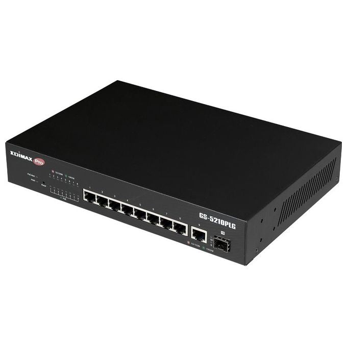 Edimax GS-5210PLG Switch Gestito Gigabit Ethernet 10 Porte con PoE 8 Porte PoE 100 W Budget Totale SFP Porta Uplink Rack Mountabile colore Nero