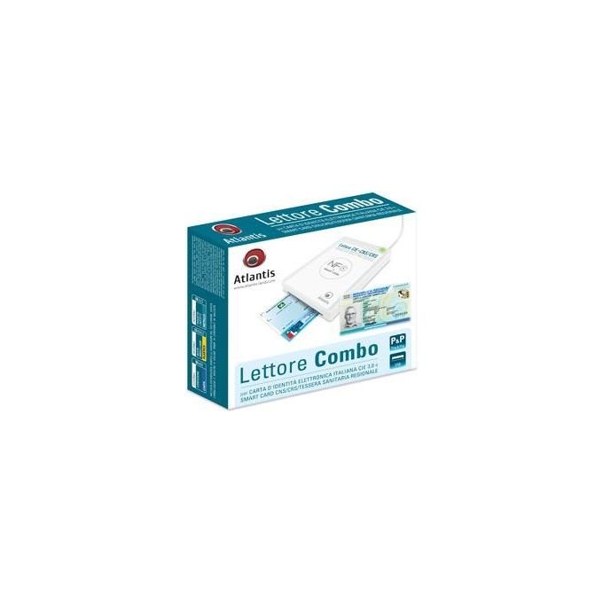 Atlantis P005-CIED331C Lettore Smart Card Combo CIE 3.0 NFC USB 2.0 CNS CRS Tessera Sanitaria SPID colore Bianco