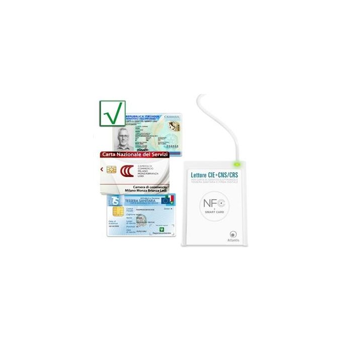 Atlantis P005-CIED331C Lettore Smart Card Combo CIE 3.0 NFC USB 2.0 CNS CRS Tessera Sanitaria SPID colore Bianco