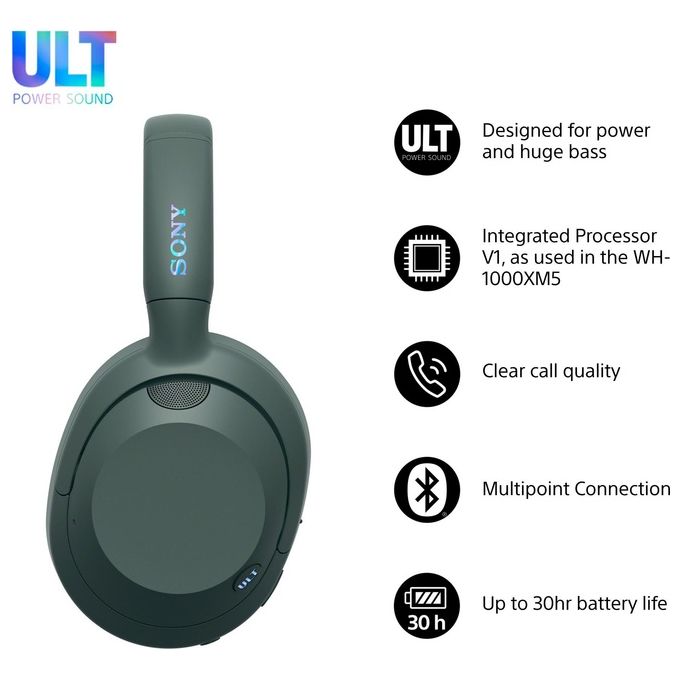 Sony WHULT900NH ULT WEAR Cuffie a Padiglione Wireless Bluetooth 5.2 Noise Cancelling ANC Autonomia 30 ore colore Forest Gray