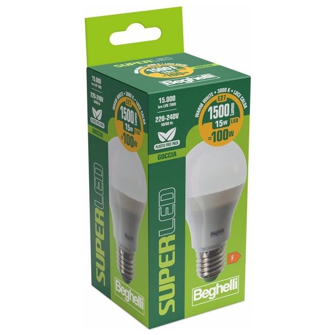 Beghelli Lampadina Led Goccia 15W e27 3000k SuperLed Luce Calda