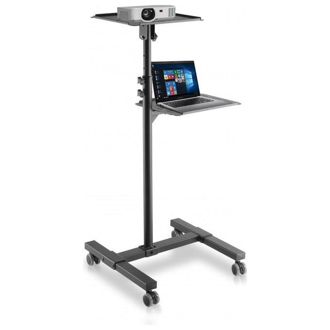 Techly 362145 Carrello per Proiettore Regolabile con 2 Mensole Altezza 950 1450 mm Inclinazione ±12° Portata 10 Kg colore Nero