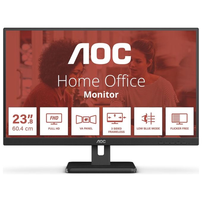 AOC 24E3UM Monitor PC 24'' Full HD 1920x1080 VA 75Hz 4ms FlickerFree Adaptive Sync Hub USB 3.2 Altoparlanti colore Nero