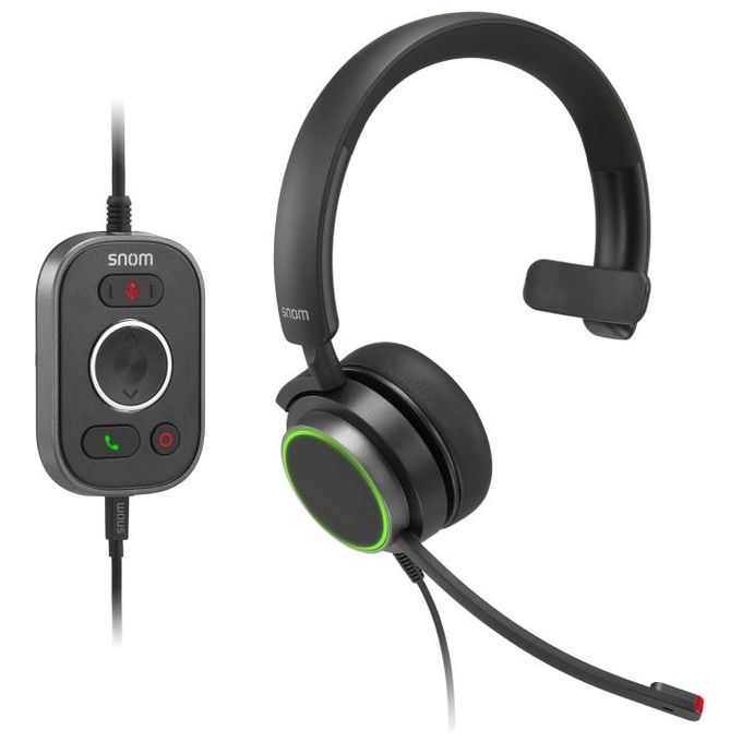 Snom A330M Cuffia Mono Cablata USB e Jack Audio a Banda Larga Cancellazione Passiva del Rumore Microfono con Muto Colore Nero