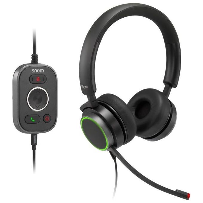 Snom 00004598 A330D Auricolare Cablato USB Tipo A e Jack 3.5 mm con Microfono a Braccetto e Cancellazione del Rumore colore Nero