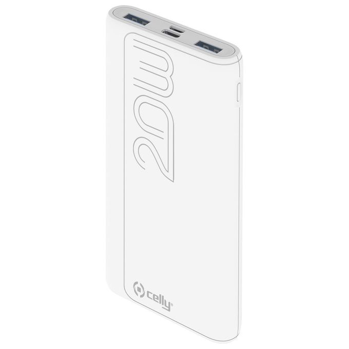 Celly PBPD10000EVOWH Power Bank 10000 mAh USB Power Delivery 20W 3 Porte Bianco