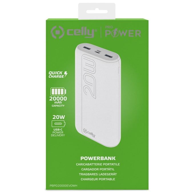 Celly Power Bank Pd 20W 20000 Evo Bianco