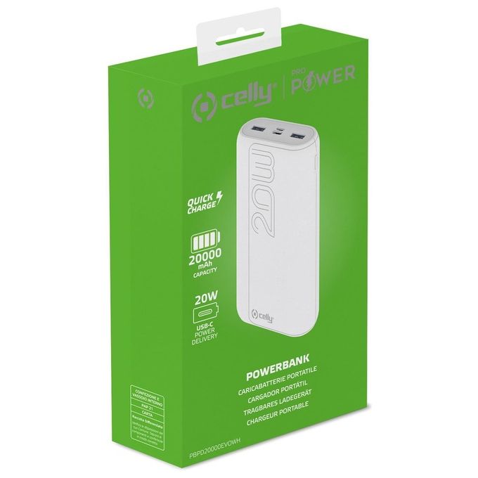 Celly Power Bank Pd 20W 20000 Evo Bianco