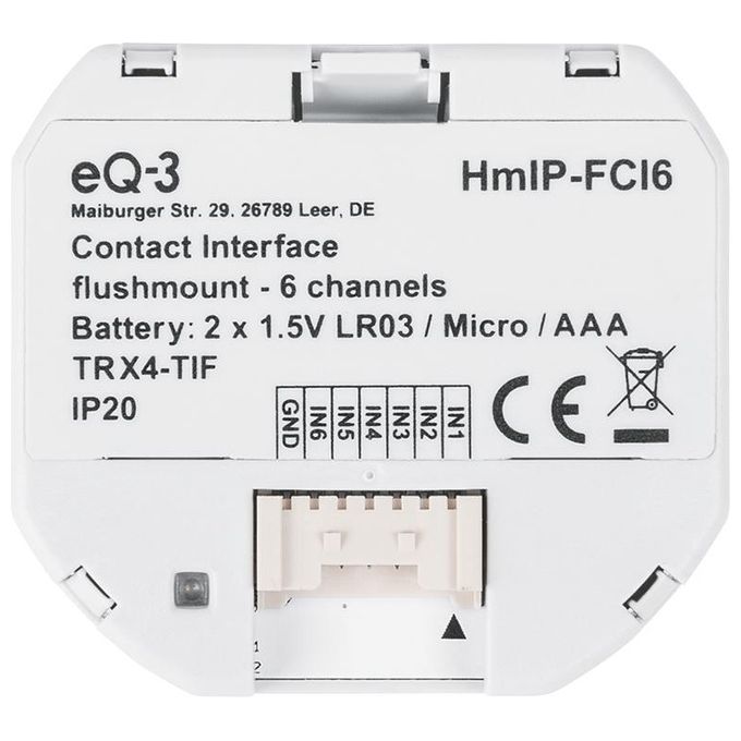 Homematic IP 153501A0 HmIP-FCI6 Interfaccia di Contatto da Incasso 6 ingressi Smart Home batteria portata 230 m colore Bianco