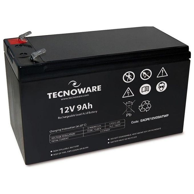 Tecnoware EACPE12V09ATWP Batteria al Piombo per UPS 12V 9Ah VRLA Ermetica Connettori FASTON 6.3 mm