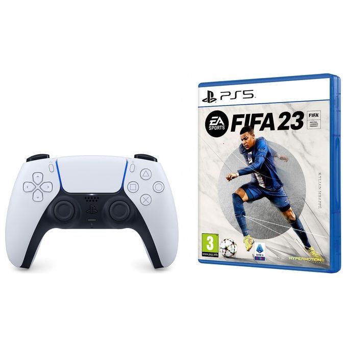 Sony 9439998 DualSense Gamepad Wireless PS5 con FIFA 23 Bluetooth Feedback Aptico Grilletti Adattivi colore Nero Bianco