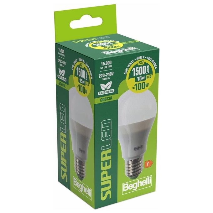Beghelli Lampadina Led Goccia 15W e27 4000k Luce Naturale 1500 Lumen