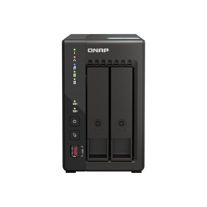 Qnap TS-253E-8G NAS Tower Intel Celeron J6412 4 Core 2 Bay 8 GB RAM 2x 2.5GbE 2x HDMI 4K 2x M.2 NVMe colore Nero