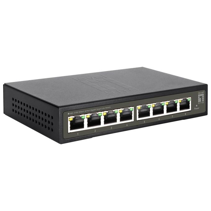 LevelOne GES-2108 Switch Hilbert 8 porte Gigabit Smart Lite gestione web QoS VLAN fanless colore Nero