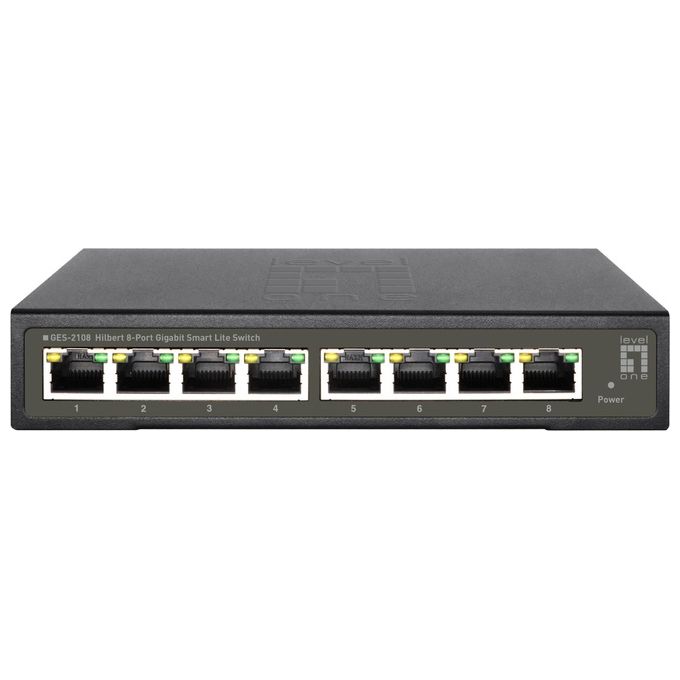 LevelOne GES-2108 Switch Hilbert 8 porte Gigabit Smart Lite gestione web QoS VLAN fanless colore Nero