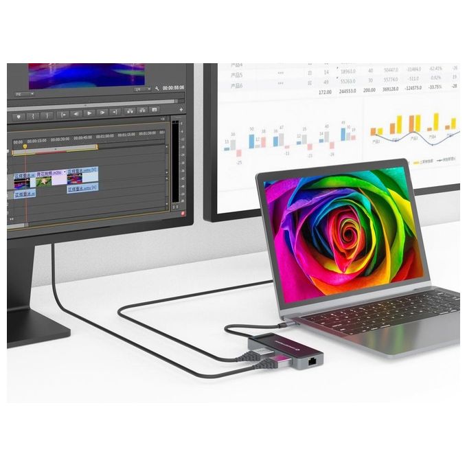 Conceptronic DONN14G Docking Station 7-in-1 USB 3.2 Gen 1 HDMI x2 USB-C PD 100W Ethernet Gigabit colore Grigio