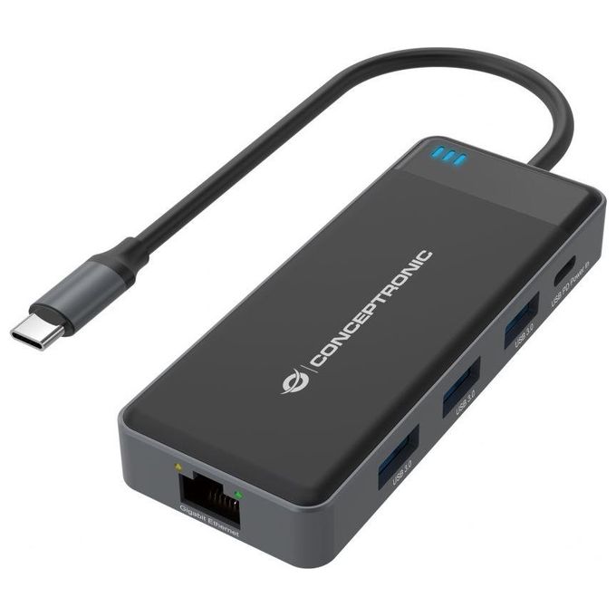 Conceptronic DONN14G Docking Station 7-in-1 USB 3.2 Gen 1 HDMI x2 USB-C PD 100W Ethernet Gigabit colore Grigio