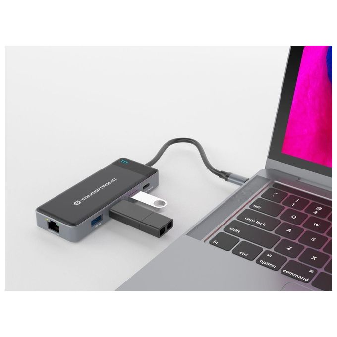 Conceptronic DONN14G Docking Station 7-in-1 USB 3.2 Gen 1 HDMI x2 USB-C PD 100W Ethernet Gigabit colore Grigio