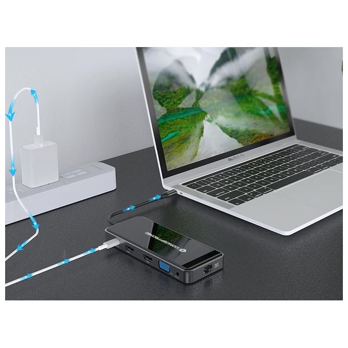 Conceptronic DONN14G Docking Station 7-in-1 USB 3.2 Gen 1 HDMI x2 USB-C PD 100W Ethernet Gigabit colore Grigio