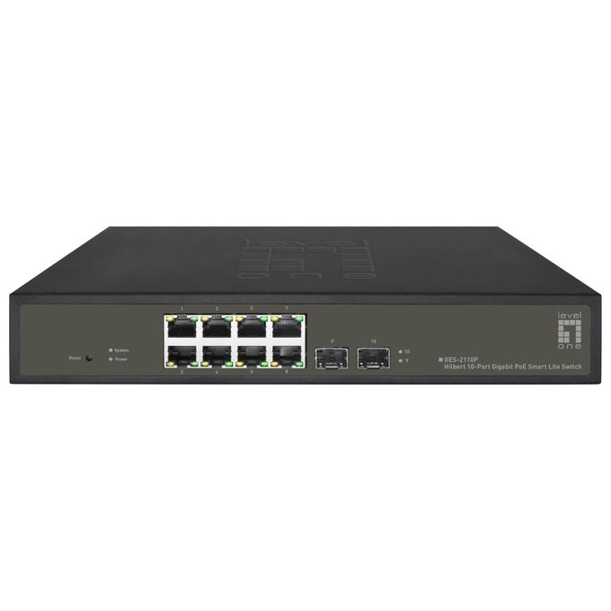 LevelOne GES-2110P Switch Gestito L2 Gigabit Ethernet 8 Porte PoE 2 Porte SFP 20 Gbit-s 130W PoE Budget colore Nero